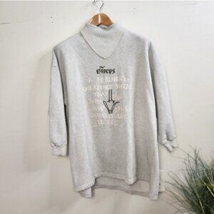 Vintage 90s Gray Birds Oversized Tunic Sweatshirt 1990s Preppy High Neck Lounge